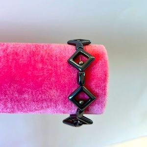 Hematite Square Beaded Bracelet, stretchy band, about 3 inches wide.